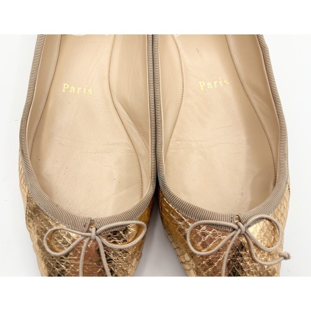 Christian Louboutin Gold Leather Square Toe Rosella Ballet Flats Size EU 36.5 - Picture 13 of 15